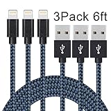 Liwin xi-116-cable Lightning Cable 6' Nylon Braided USB Charger Charging for iPhone 7/7 Plus/6/6 Plus/6S/6S Plus/SE/5S/5/iPad/iPod Nano 7 - Black and Blue