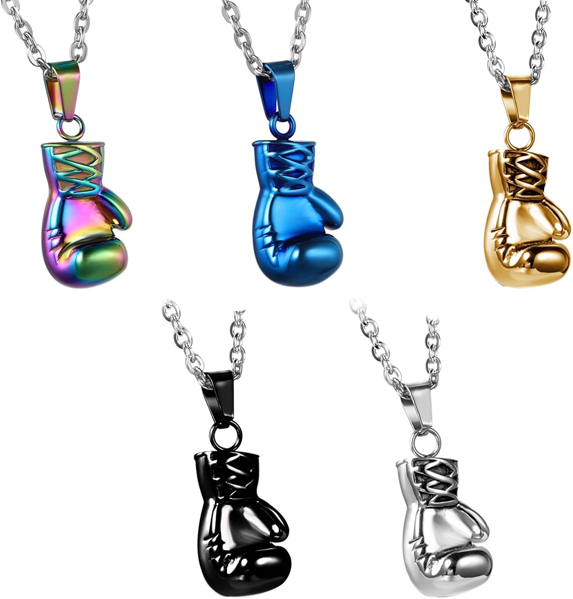 JewelryWe Birthday Gift for Men 5PCS Stainless Steel Mens Boxing Glove Pendant Necklaces with 22 inch Chains, 5 Colors Included