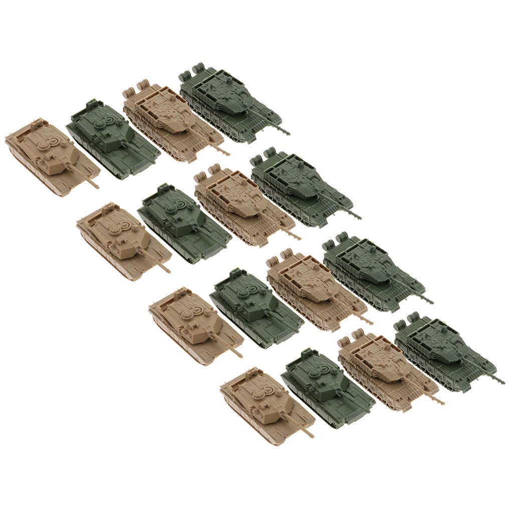 B Blesiya 1/144 Plastic battle tank models prebuilt ww2 army military vehicle toys set for kids boys, 2 types, pack of 16