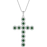 YIFSIY 925 Sterling Silver Cross Pendant Necklaces Round cut Gemstone Birthstone Necklace Religious Jewelry for Women & Men