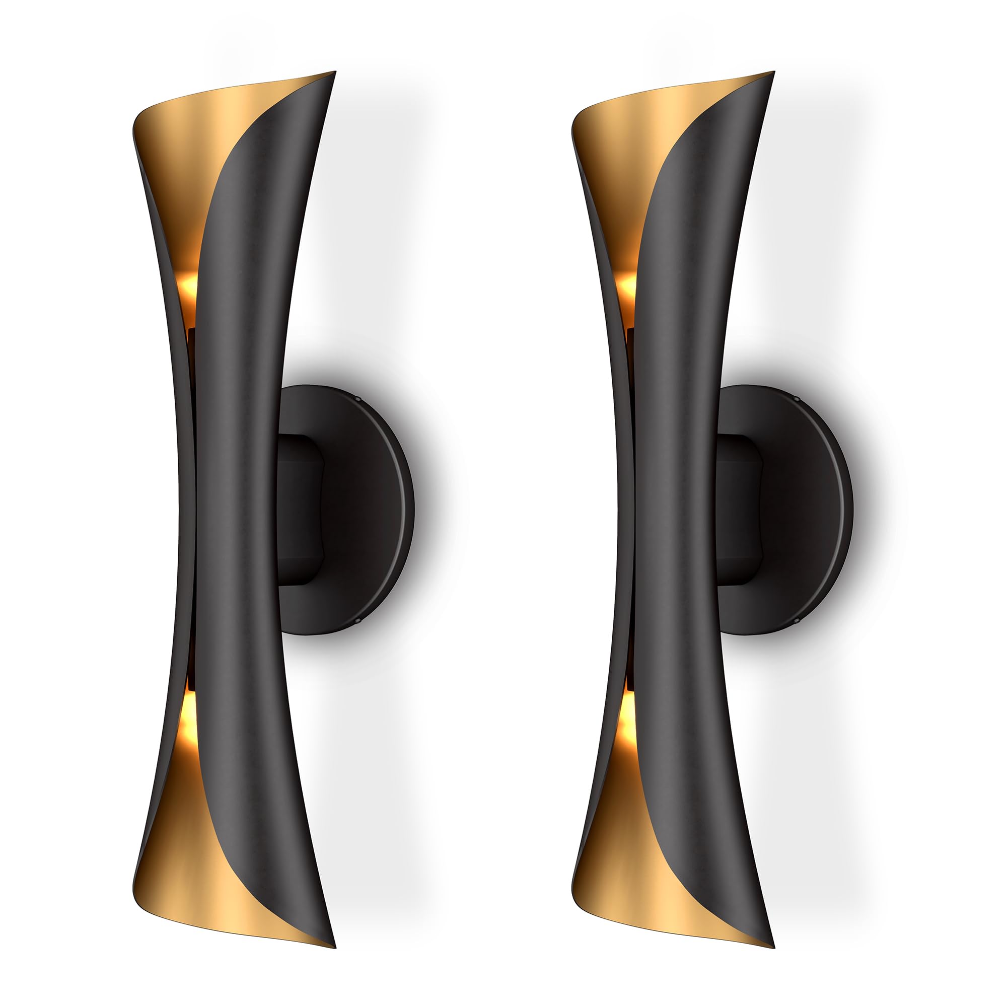 Photo 1 of Tubicen Wall Sconces Set of Two Dimmable Mid-Century Modern Black and Gold Sconce Up Down Wall Lights Hardwired Indoor Art Deco Wall Sconces for Living Room Bedroom Movie Theater Hallway 15.7" H