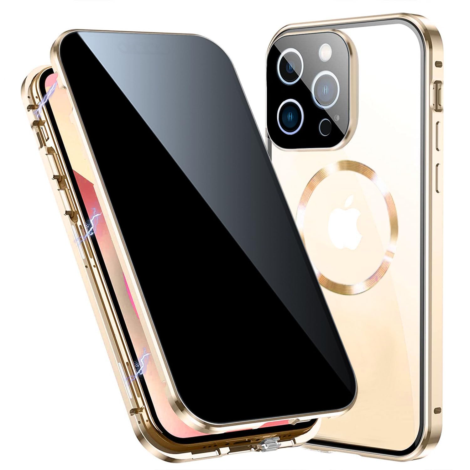 TOPF&B Case for iPhone 13 Pro Max,Magnetic Cover[compatible MagSafe],built-in Privacy Screen Protector and Camera Lens Protector,360 Degree Full Body Case for iPhone 13 Pro Max,Gold