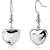 Heart Earrings for Women - Silver Dangle Earrings, Hypoallergenic Romantic Silver Heart Jewelry Gifts