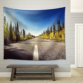 Road in Autumn Forest, Sweden - Fabric Wall Tapestry Home Decor - 51x60 inches