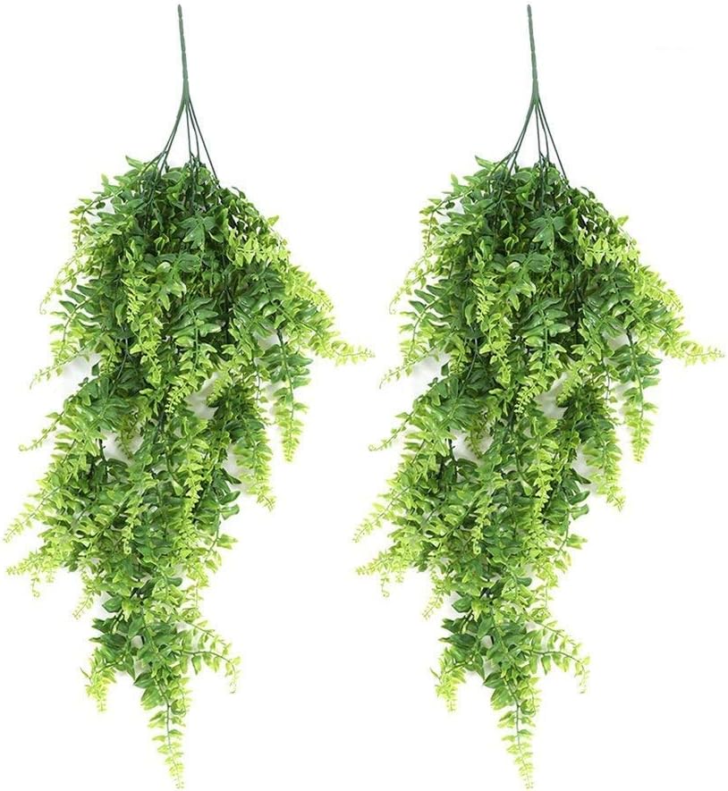 NEKER 2 Pcs Artificial Plants Vines Artificial Persian Rattan Fake Hanging Plant Faux Hanging Boston Ferns Flowers Vine Plastic Plants for Wall Indoor Hanging Baskets Wedding Garland Decor