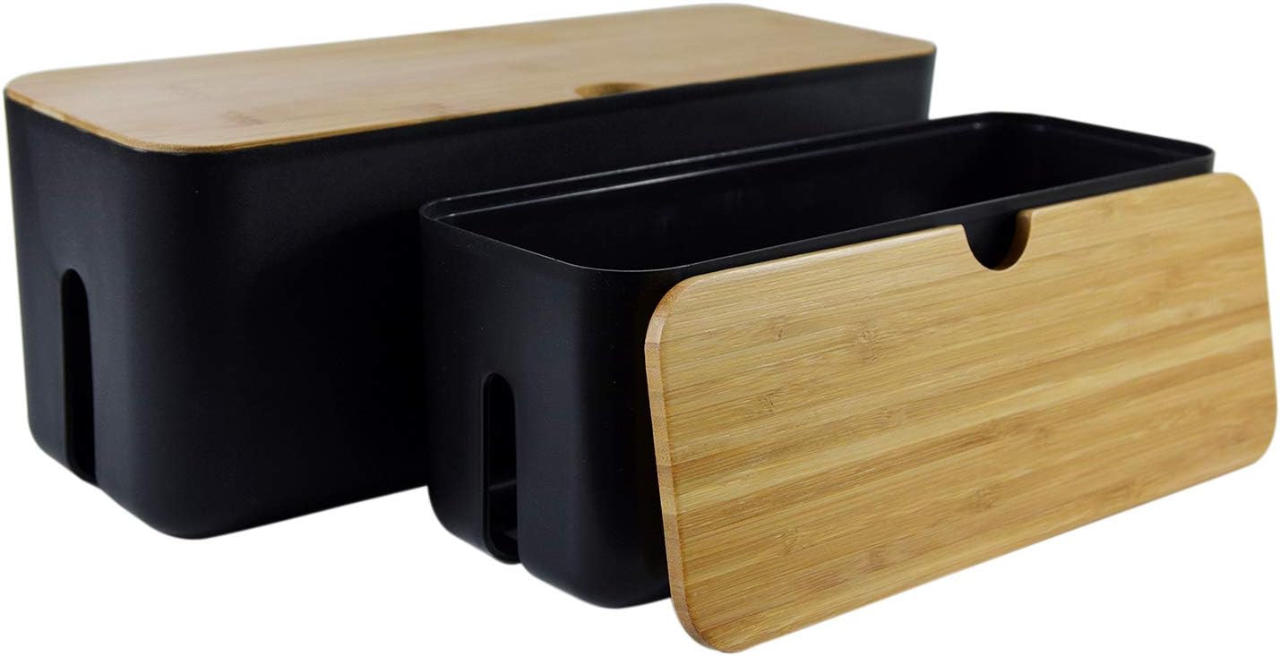 Changsuo Cable Management Box Set Small and Large Cable Organizer Boxes for Extension Cord Power Stripe Surge Protector Wire Management Organizer Cover Hider for Desk Home Office Kitchen (Black)