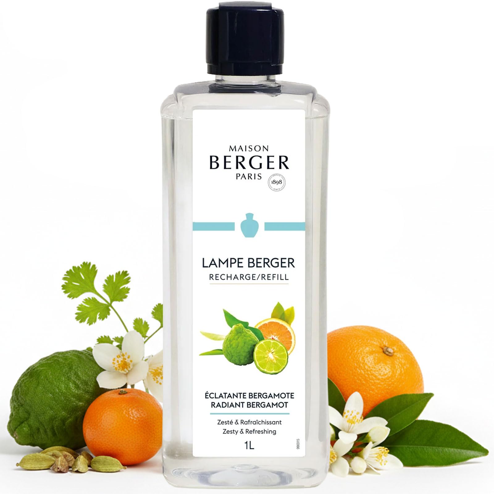 Maison Berger Radiant Bergamot 1 L Refill – Premium Citrus Home Fragrance for Maison Berger Catalytic Lamps – Neutralises Odours – Ideal for Stylish, Scent-Loving Homes – Made in France