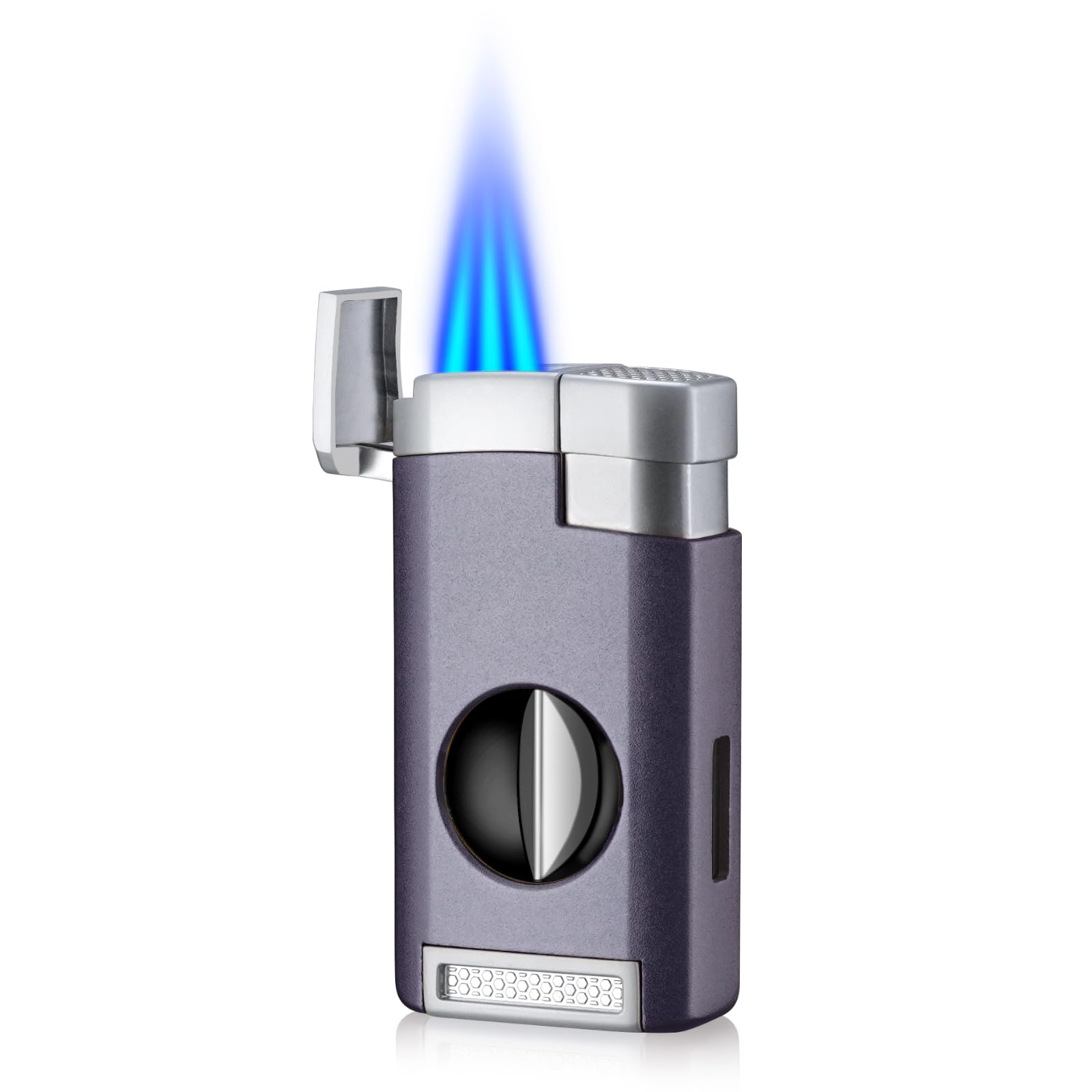 Cgaplus 3 Jet Flame Cigar Lighter with Cigar Cutter V Cut Windproof Lighter Butane Refillable Torch Lighter with Purple