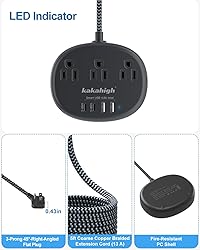Black Extension Cord 10 Feet, 1625W Extension Cord