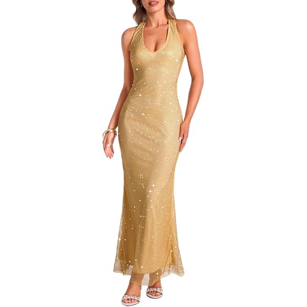 green emerald velvet dress Momyknows Gold Rhinestone Mesh Sleeveless Backless Bodycon Evening Plus Size Maternity Maxi Dress Gold / M main image 0