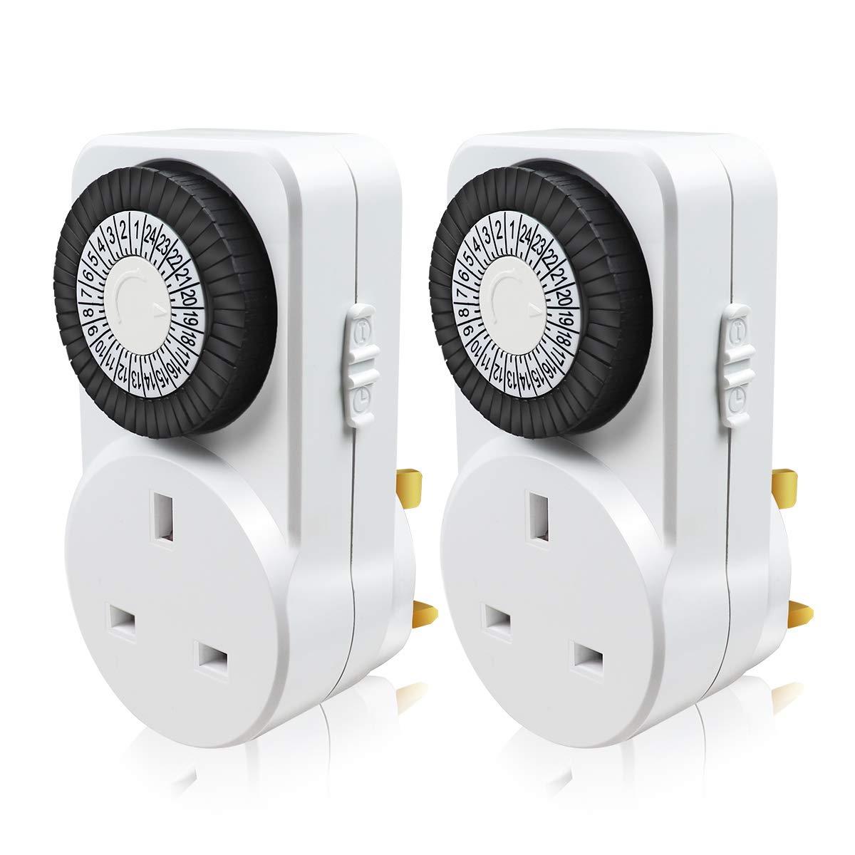 EXTRASTAR 24 Hour Mechanical Segment Timer Switch, [2 Pack] Energy Saving UK Mains Wall Plug in Socket with Programmable Time Controller - White