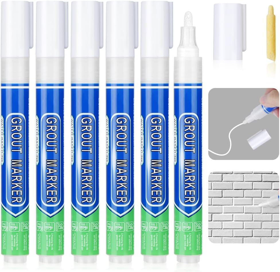 Flintronic 6PCS White Grout Pen & Replacement Nib Tile Repair Marker for
