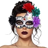 Nicute Masquerade Mask Mexican Day of the Dead Mask for Women Men Sugar Skull Flower Eyemask Fancy Carnival Party Masque