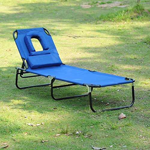 Outsunny Sonnenliege Gartenliege Dreibeinliege Relaxliege mit Lesefenster Gesichtsöffnung Blau – Bild 3