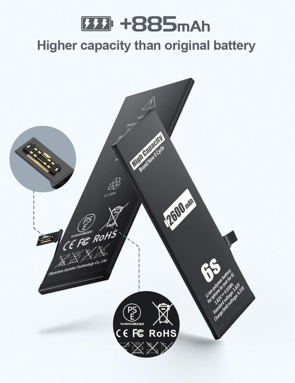 Battery for iPhone 6s 2600mAh, Replacement Battery with Super High Capacity for iPhone 6s with Full Remove Tool Kit (Only for 6s) Compatible Complete Repair Tool Kit 2: Home Audio & Theater