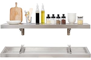SWOTCATER Concession Shelf 48" L x 12" W, 2 Pack Stainless Steel Drop Down Folding Serving Food Shelf, Wall Mount Shelving for Food Truck Trailer Serving Window (Load-Bearing 100LB)