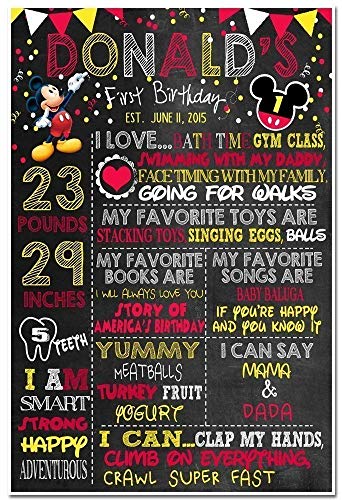 Mickey Mouse Milestone Stats First Birthday Chalkboard Poster Photo Prop
