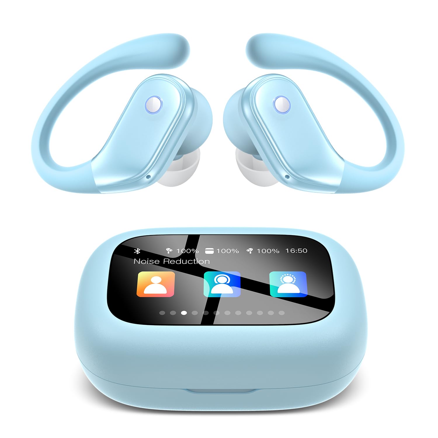 jaddsa Wireless Earbuds, ENC Noise Cancelling Sport Ear Buds with Multifunctional Touch Screen, Bluetooth 5.4 Headphones, Bass Stereo Sound, 5 EQ Over-Ear Earbuds for Sports/Workout/Gym-Sky Blue Image jaddsa Wireless Earbuds, ENC Noise Cancelling Sport Ear Buds with Multifunctional Touch Screen, Bluetooth 5.4 Headphones, Bass Stereo Sound, 5 EQ Over-Ear Earbuds for Sports/Workout/Gym-Sky Blue Image