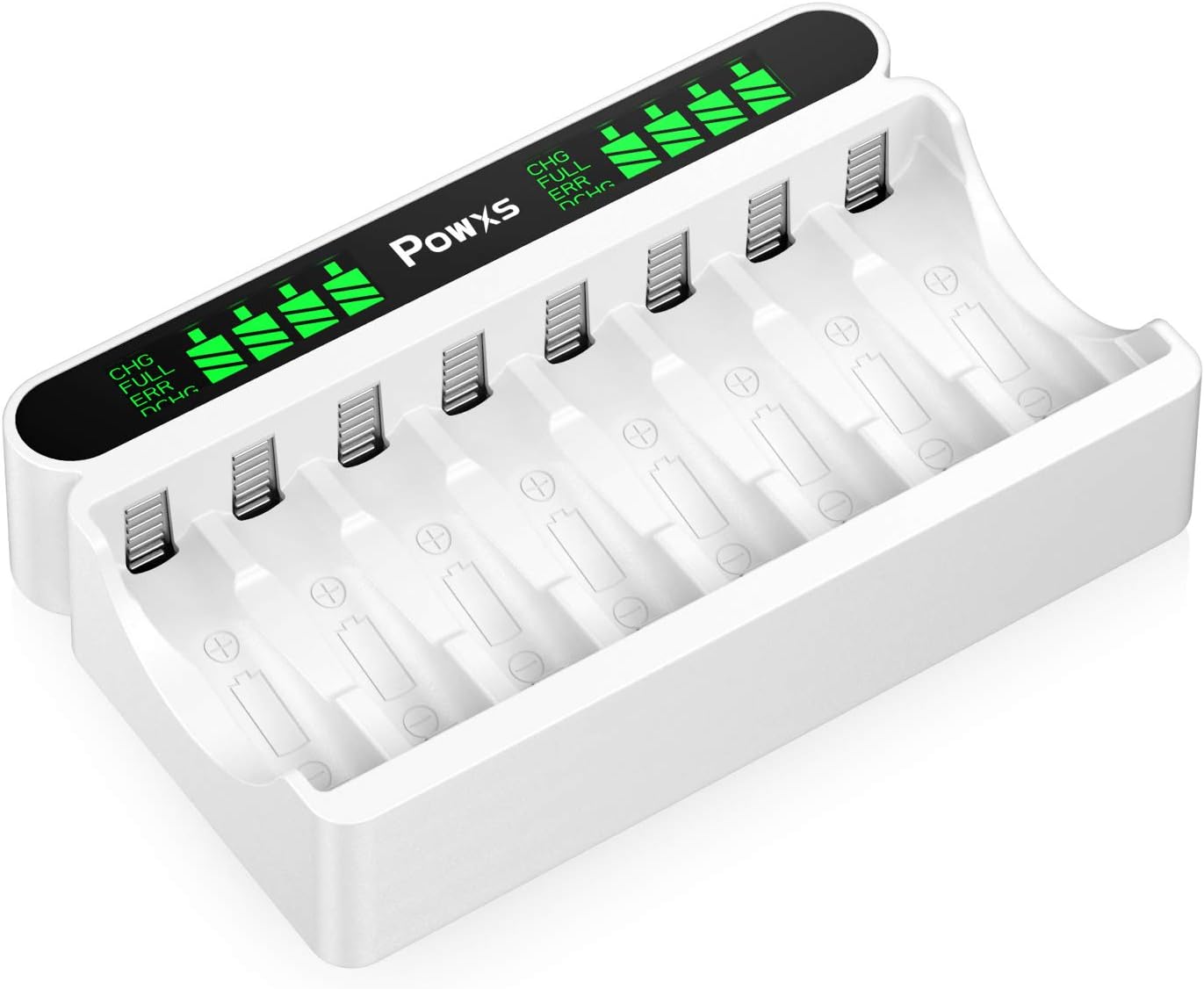 POWXS AA AAA Battery Charger, 8-slot Battery Charger for AA & AAA Ni-MH Ni-CD Rechargeable Batteries
