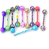 CrazyPiercing 10 Pack 19mm 14G Tongue Rings Colorful Nipple Ring Straight Barbells Surgical Steel Body Piercing Jewelry
