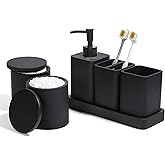 YMXYJM Bathroom Accessories Set, 6 Piece Bathroom Set with Toothbrush Holders, Soap Dispenser, Vanity Tray, Tumbler, Cotton Swab Jars, Bathroom Organizer，Bathroom Sink Sets, Matte Black