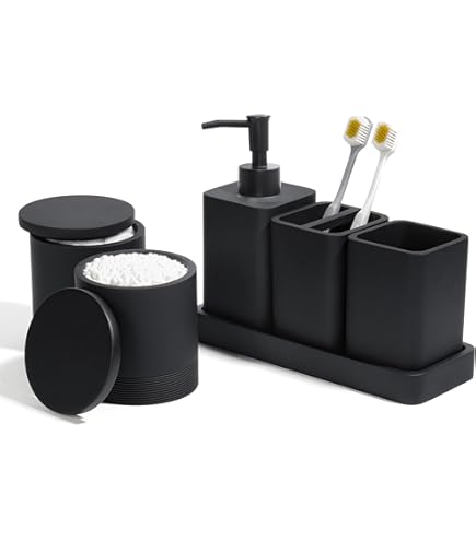 Set di accessori da bagno in pietra di fiume, dispenser di sapone per le mani in pietra naturale con pompa in bronzo o argento, portaspazzolino, portasapone - Italia