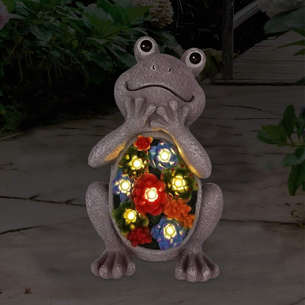 Goodeco Solar Garden statue Frog Ornament with succulent and 7 LED