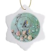 3D Rose Chickadee Serenade Snowflake Ornament, 3"