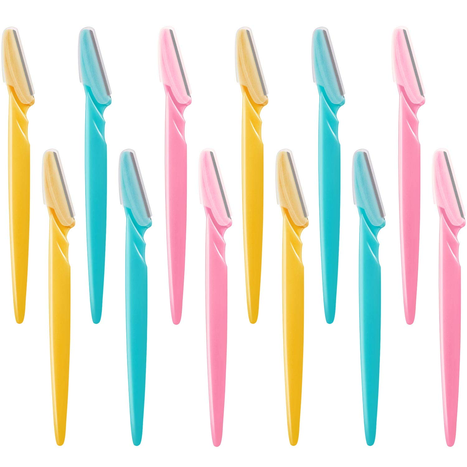 12 Pieces Eyebrow Razor Shaper Shavers Trimmers for Women and Men Face Hair Removers (Pink, Yellow, Blue)
