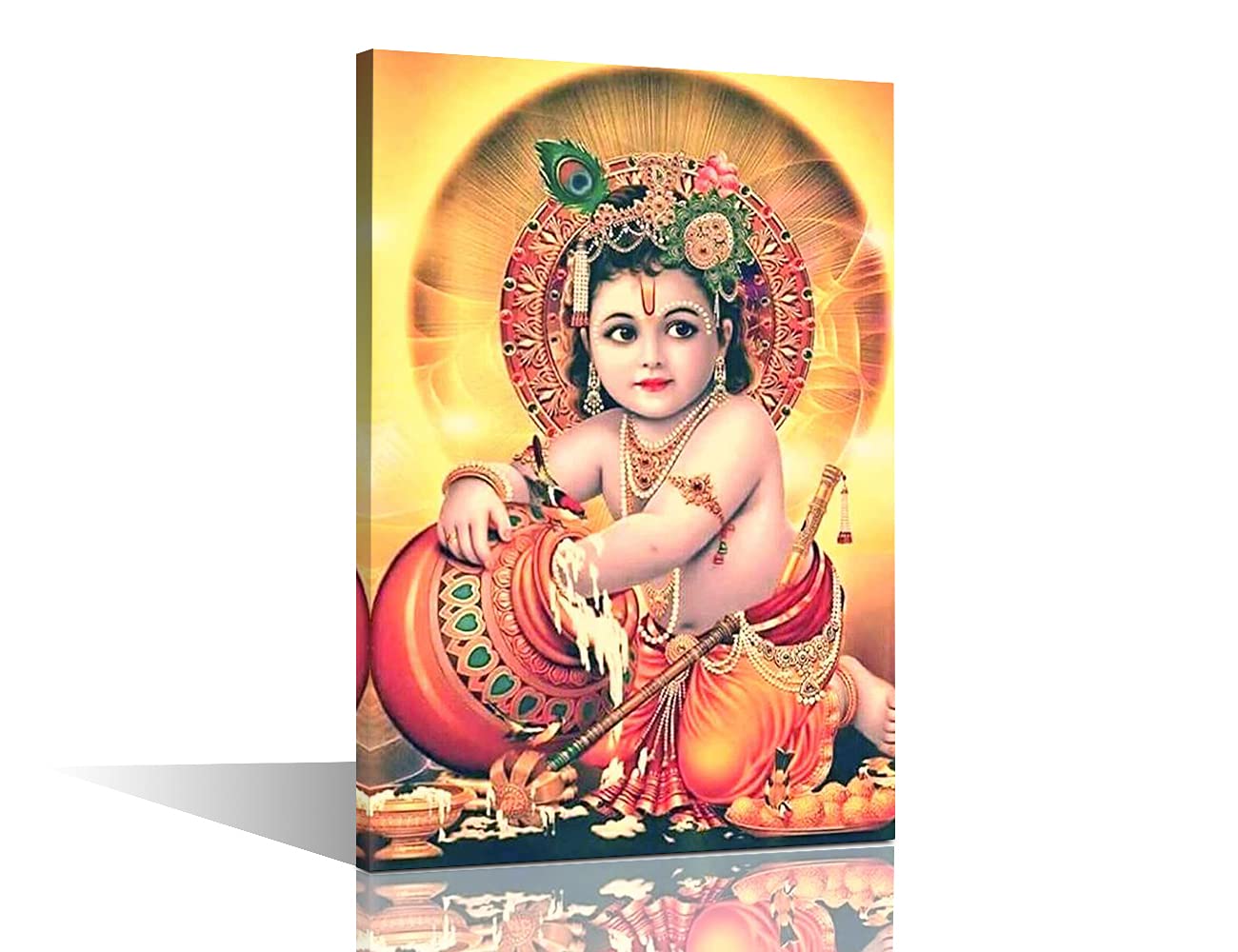 Lord Krishna Canvas Wall Art - Beautiful Hinduism Theme, 1 Piece, Stretched and Framed, Ready to Hang (16''Wx 24''H) for Living Room, Bedroom, Office