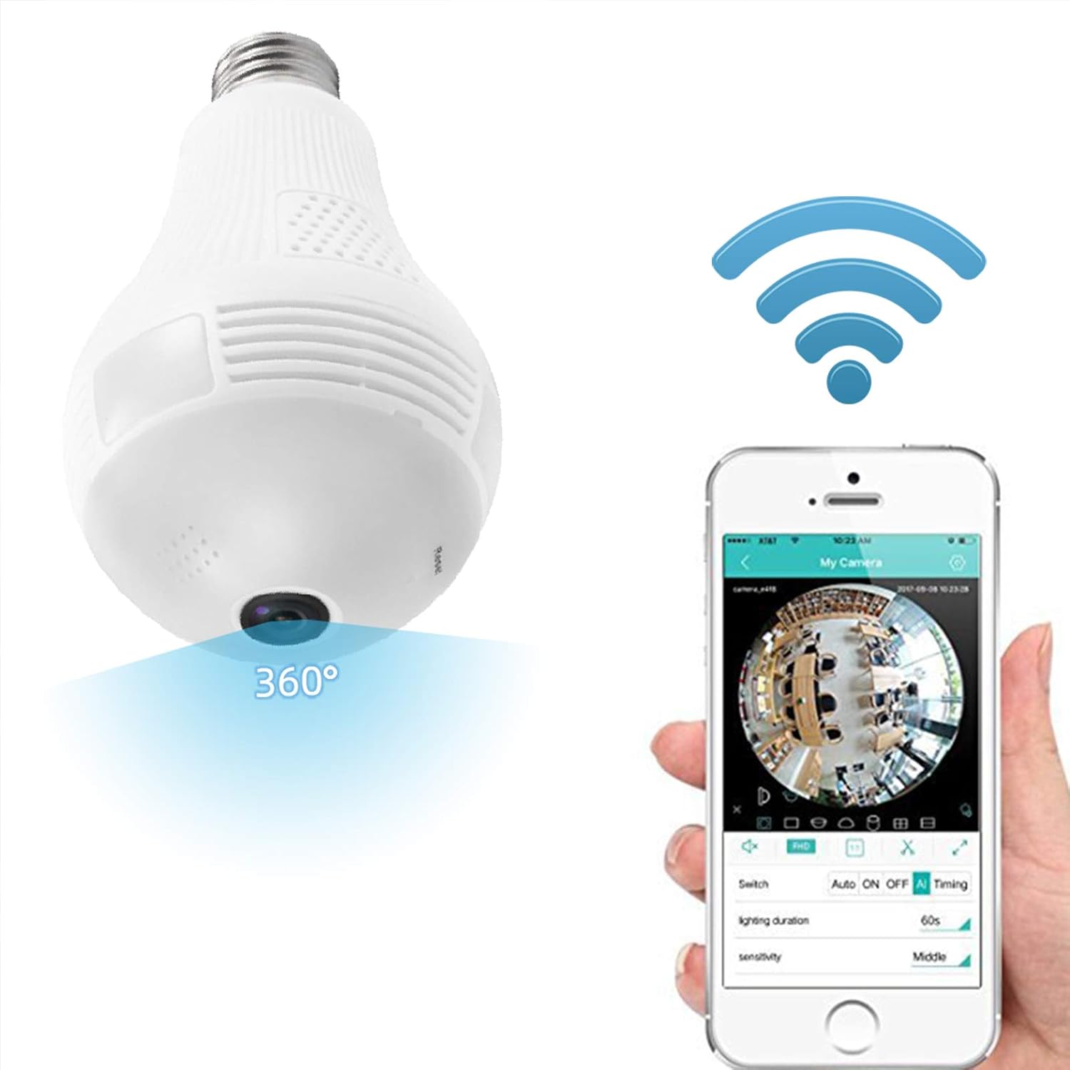 Amazon.com : Light Bulb Camera Wireless 360 Degree Panoramic 2.4G WiFi