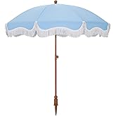 HERA'S PALACE 7ft Heavy Duty Beach Umbrella with Sand Anchor, Fringe Umbrella for Sand, UV 50+, Patio Umbrella with Tilt Pole for Garden Pool Backyard