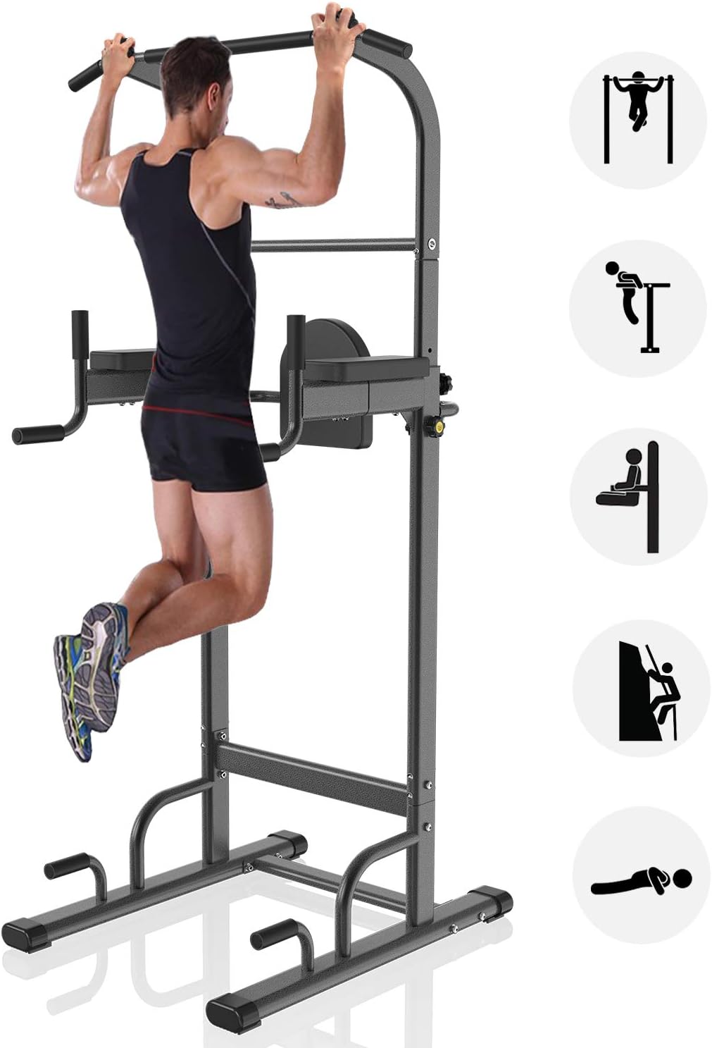 YouTen 700 lbs Rated Power Tower Multi-Function,Patent Backrest 3D Adjustable, Pull Up Bar Free Standing for Home Fitness Workout Dip Station Height Range 74.4''-95''