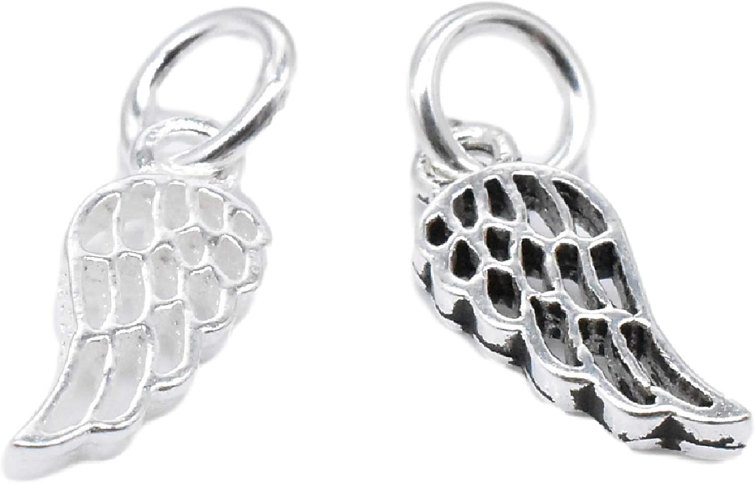 10 Sterling Silver Small Angel Wing Charms, 925 Silver Hollow Wing
