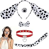 Dalmatian Costume Adult Set Animal Dog Costume Accessories Puppy Ears Nose Headband Tail Choker Leather Collar for Women Halloween Party Dress Up