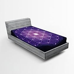 Ambesonne Dark Blue Fitted Sheet, Flower of Life