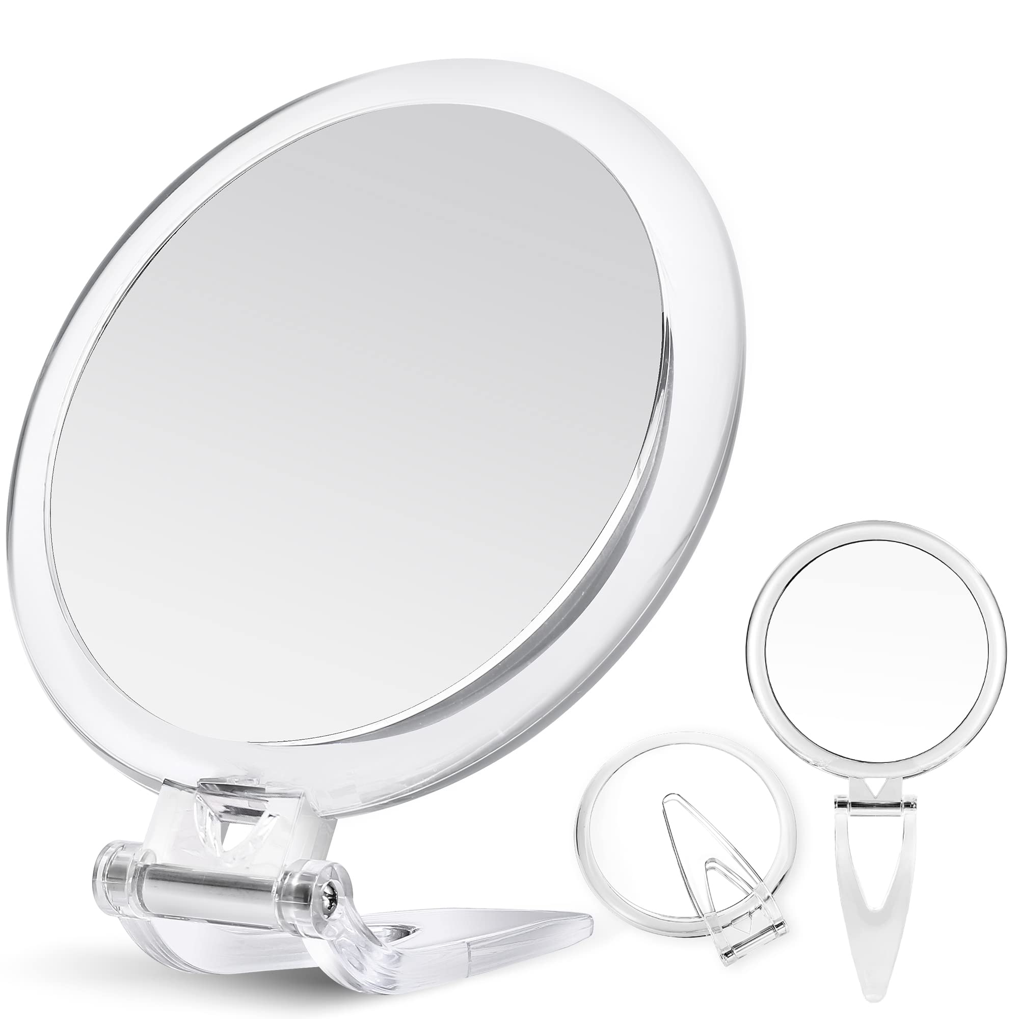 5-Inch Two-Sided Magnifying Mirror, 20X/1X Magnification, Folding With Handheld/Stand for Makeup Application, Tweezing, and Blackhead/Blemish Removal (Clear)