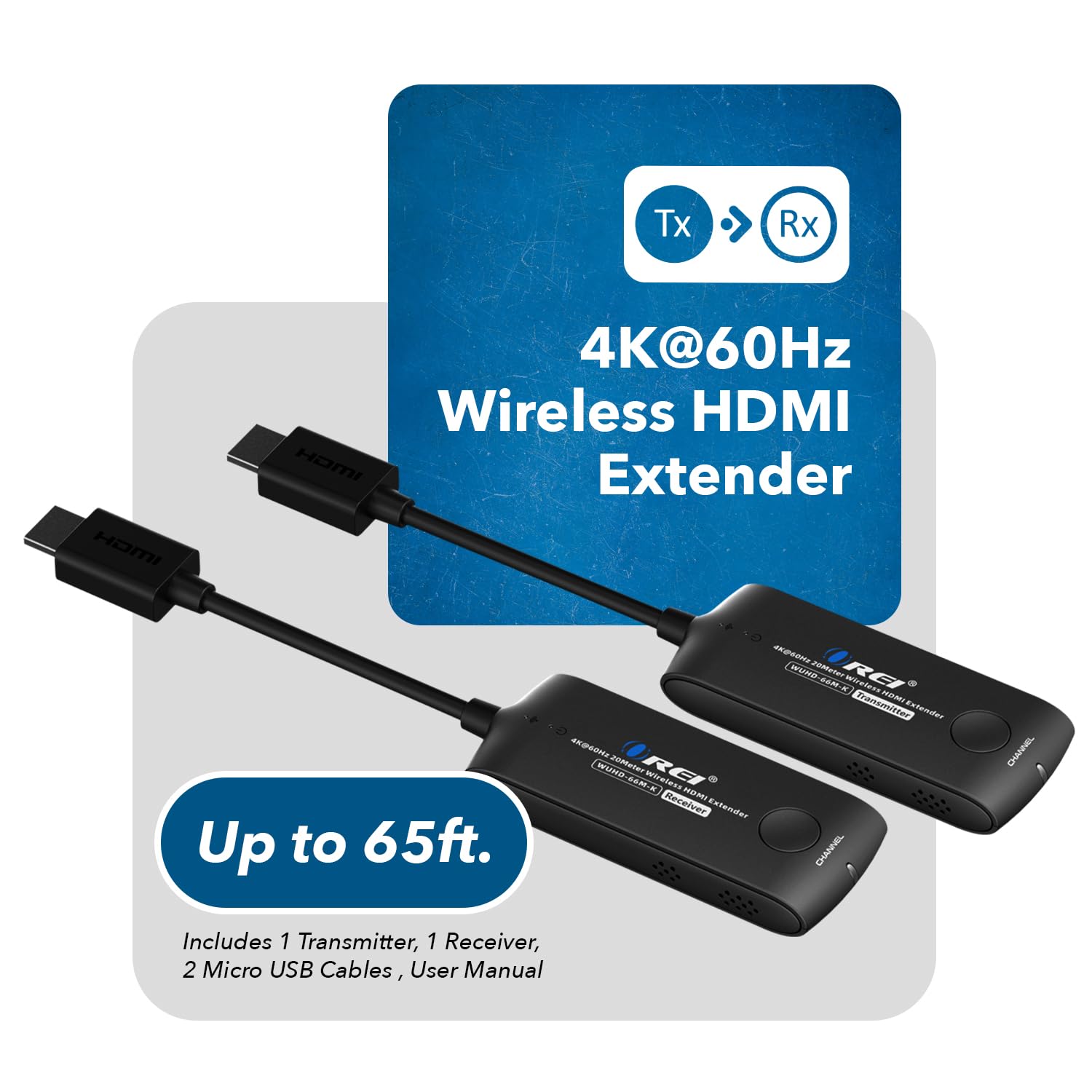 OREI Wireless HDMI Extender Transmitter & Receiver Dongle UtraHD 5.1-5.2 Ghz Up to 4K @ 60Hz - Upto 60 Feet - Perfect for Streaming from Laptop, PC, Cable, Netflix, YouTube, PS4 to HDTV/Projector