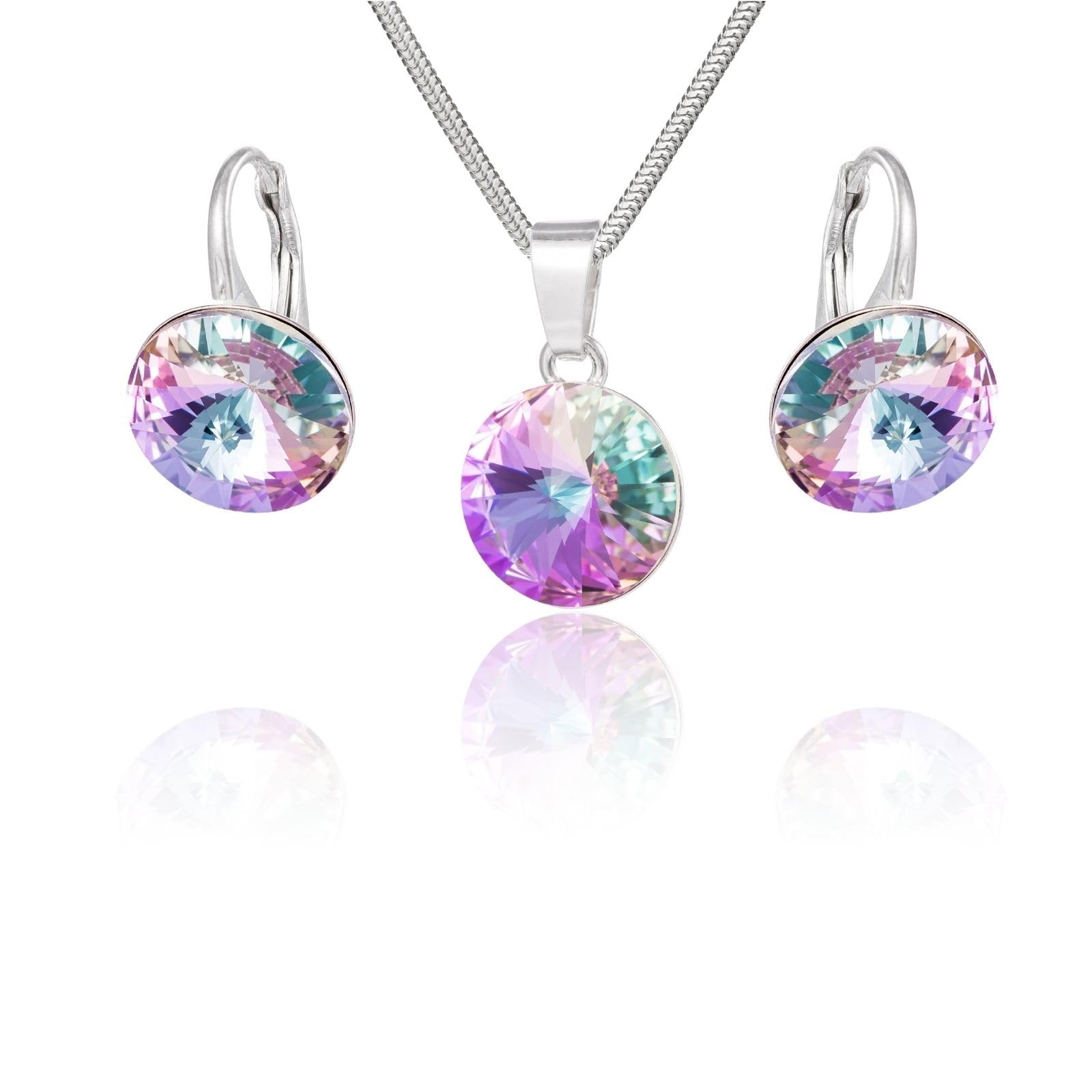 Womens Sterling Silver Jewelry Set With Multicolored Crystals