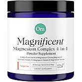 Ora Organic Magnesium Complex Powder Supplement - 4-in-1 Magnesium: Glycinate, Taurate, Malate & Citrate | Vegan, Gluten-Free | Tangerine Flavor | Calm Support for Sleep, Stress & Muscles | 30 Serving