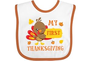 inktastic My First Thanksgiving with Turkey and Leaves Baby Bib