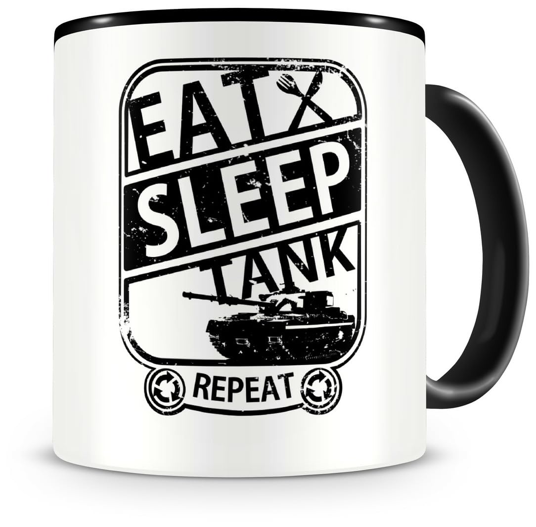 Samunshi Tank Mug with Saying Eat Sleep Tank Repeat Gift for Tank Fans Coffee Mug Large Funny Cups for Birthday Black 300 ml