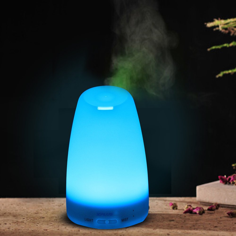 Essential Oil Diffuser, XPLUS 120ML Portable Ultrasonic Aromatherapy Diffusers with Multi-Changeable Colored LED Lights and Waterless Auto Shut-off Adjustable Mist Mode for Bedroom,Nursery or Office