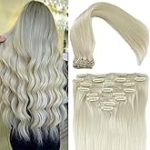 Real Human Remy Hair Clip In Hair Extensions 14 Inch 120G 7pcs Color #90 Ice Blonde Double Wefted Thick Ends Silky Soft Long Lasting Tangle Free Human Hair Extensions