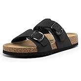 DREAM PAIRS Women's Slides Soft Genuine Footbed Sandals Comfortable Adjustable Double Buckle Slip-on Flat Sandals with Arch Support Frame Dual Slippers for Summer Footwear