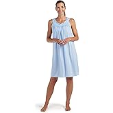 Miss Elaine Nightgown - Women's Short Nylon Tricot Gown, Sleeveless Gown with Petal Embroidery at Round Neck