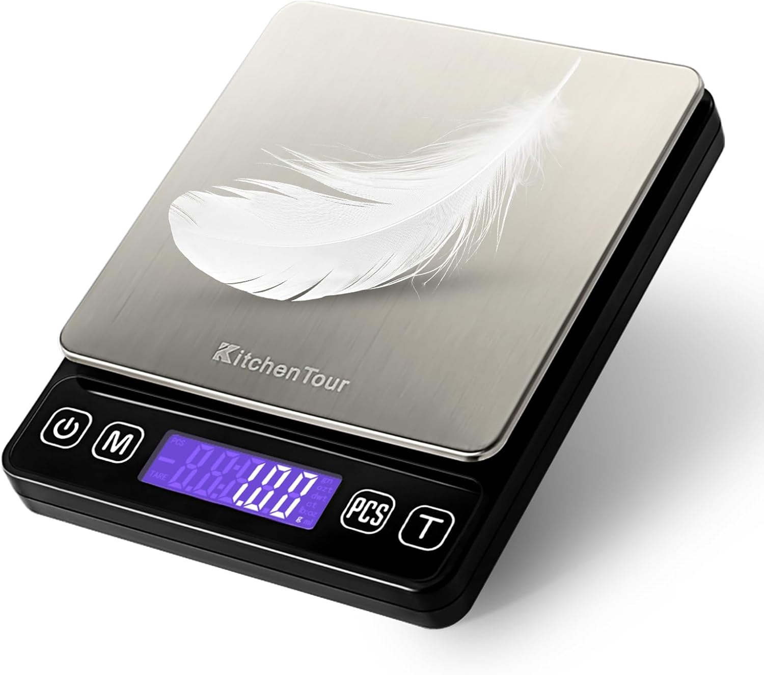 KitchenTour Digital Kitchen Scale - 500g/0.01g High Accuracy Precision Multifunction Food Meat Scale Small Scale Jewelry Lab Carat Powder Scale with Back-Lit LCD Display(Batteries Included)