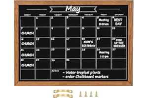 Umtiti Calendar Chalkboard, 17.7" * 23.6", Magnetic Surface Rustic Brown Solid Pine Wood Frame Chalk Board for Planning/Schoo