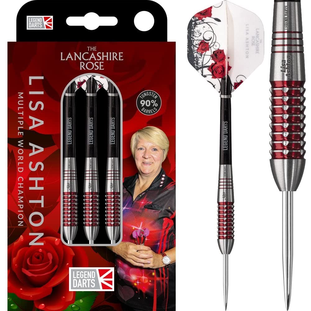 Legend Darts D2925 | Lisa Ashton | Red Electro Coating Premium 90% Tungsten Steel Tip Dart Set | 22g