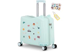SMILESUN 20" Ride-On Travel Suitcase for Kids, Cute Ear Toddler Carry on Luggage with Spinner Wheels, Children Rolling Trolly Luggage with Combination Lock (Green)